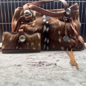 Elegant Brown Fur Shoulder Bag Set